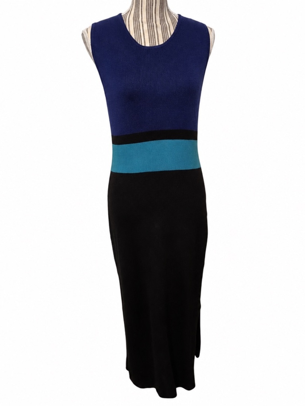 Vintage Kasper Sleeveless Colorblock Knit Dress with Sweater 2Pc